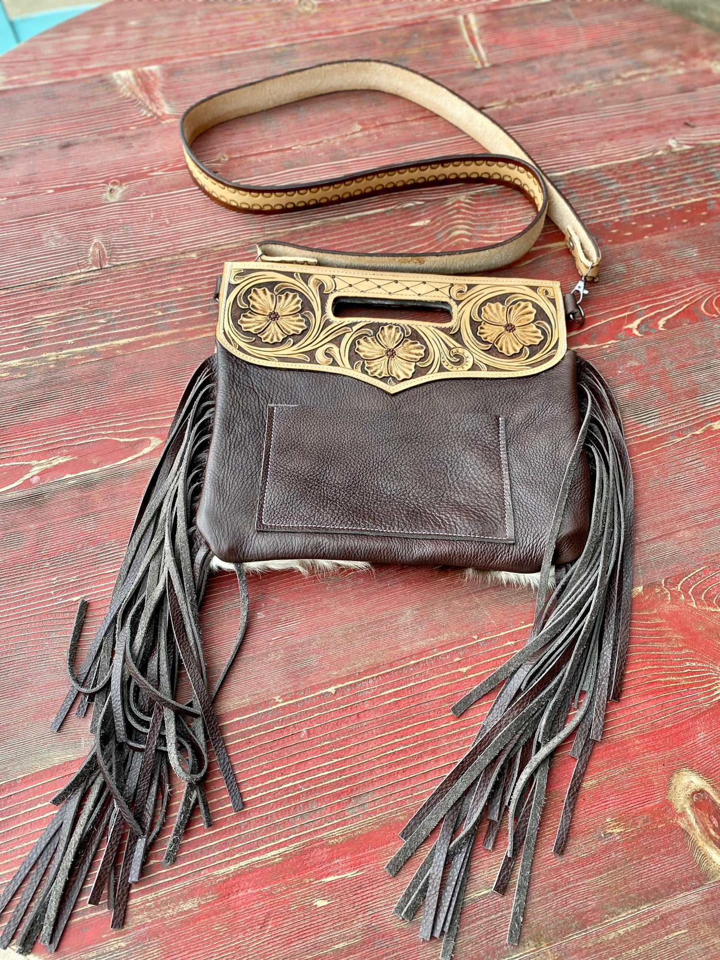 Cowhide & Fringe Crossbody Bag